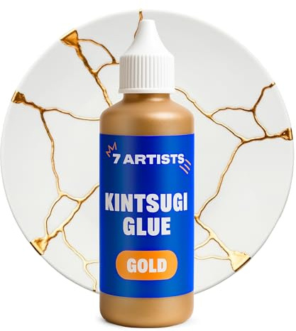 7 Artists Kintsugi Gold Glue 80 ml – Japanese Ceramic Repair Kit for Porcelain, Pottery, Glass and Bowls | DIY Kintsugi Kit for Decorative Japanese Gold Ceramic Repair