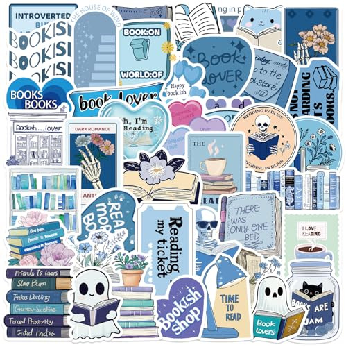 50PCS Blue Book Theme Stickers Pack–Waterproof Vinyl Stickers for Laptops Water Bottles, Scrapbooks Skateboard Guitars, Fun Gift Idea for Kids Girls, Teens and Adults