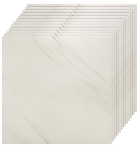 GREENSAPPIRE 40PCS Self-Adhesive Floor Tiles, 30x30cm Peel and Stick Marble Effect Vinyl Flooring – Waterproof Stick-On Tiles for Bathroom, Kitchen, Living Room, and Bedroom (40PCS White)