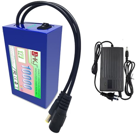 JHKJ PVC Battery Pack 12V 10Ah Lithium Battery with Power Display and Switch DC 12V Replacement Batteries for Xenon Lamps/Speakers/LED Strip