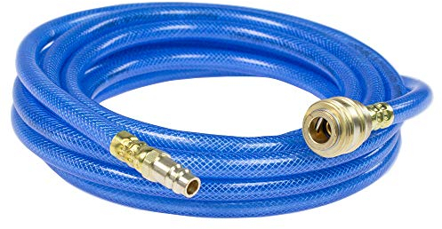 as - Schwabe Profi-Druckluftschlauch-Garnitur mit Polyestergewebeeinlage Serie 2050 – 10 m PVC-Druckluft-Schlauch 6 x 3 mm mit Schnellverschlusskupplung & Stecktülle – transparent, blau I 12703