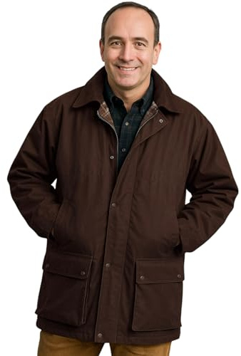 Game Technical Apparel Men's Premium British Wax Jacket – Unpadded, Water-Repellent & Windproof with Detachable Hood & Tartan Lining