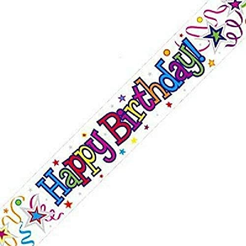 9ft Banner Happy Birthday Ribbons and Stars