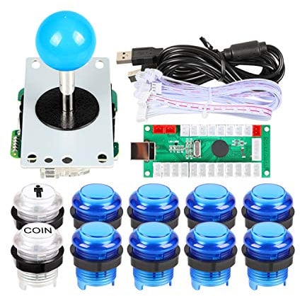 EG STARTS 1 Spieler USB LED Encoder zu PC-Spiele Blaue Aufkleber Controller + 10x LED beleuchtet Tasten für Arcade Joystick DIY Kits Teile Mame Raspberry Pi