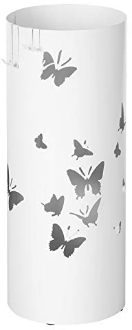 SONGMICS Porte parapluies en Métal, Rond, Support pour Parapluies, avec Un Plateau et Crochets, 49 x Ø 19,5 cm, Blanc LUC10W
