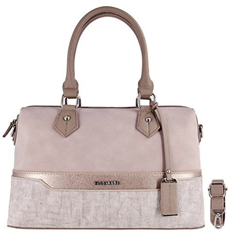 David Jones - Sac à Main Polochon Bowling Femme - Sac Multicolore à Bandes Cuir PU Nubuck Paillette - Cabas Fourre-Tout Porté Epaule Bandoulière - Sac Ville Chic Elegant Mode Dame Fille - Rose Nude