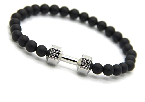 Lion&Son Fitness-Armband Herren-Mode-Schmuck Obsidian Vintage-Fashion Damen-Accessoire Sport-Band, Farbe:Silver