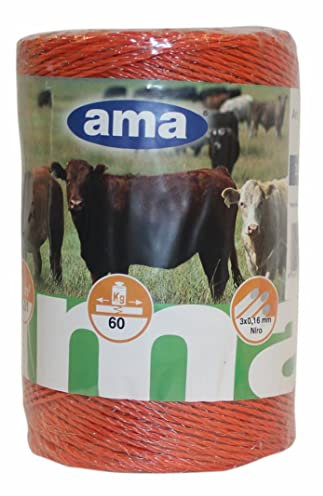 Ama Bobina Filo Elettrificato Arancione 250 m – 3 Conduttori in Acciaio, Ideale per Recinzioni Elettriche in Zootecnia, Resistenza Fino a 60 kg, Made in Portugal