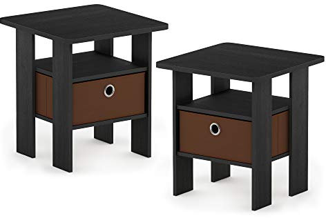 Furinno Andrey Beistelltisch Nachttisch mit Schublade, Americano/Mittelbraun, 2er-Set