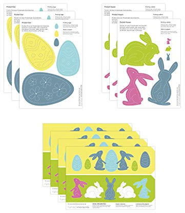 Familienmomente 10 Bastelbogen zum Prickeln Ostern (3x Hasen, 3x Ostereier, 4x Oster-Windlichter) DIN A5