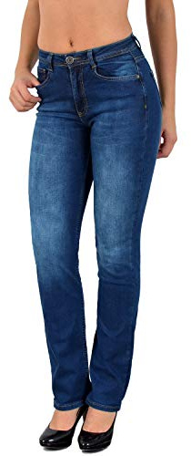 ESRA Damen Straight Fit Jeans Hose Damen Jeanshose gerader Schnitt bis Übergröße G700