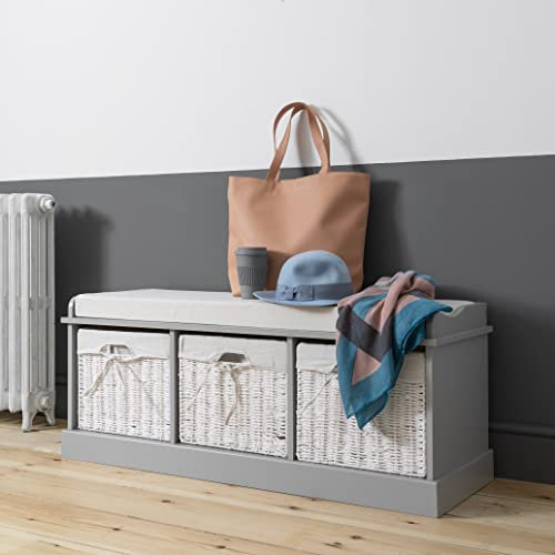 Noa and Nani Stockholm Storage Bench With 3 Baskets In Silk Grey