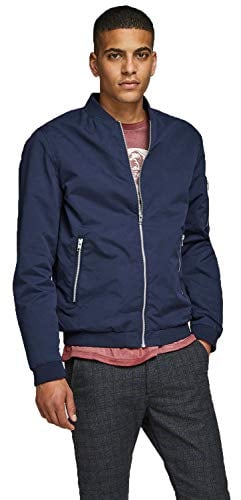 JACK & JONES Uomo Giacca Bomber Leggera Giacca College Basic Blouson Giacca di Transizione Elasticizzata Senza Cappuccio JJERUSH., Colore:Blu, Dimensione Giacca:XL