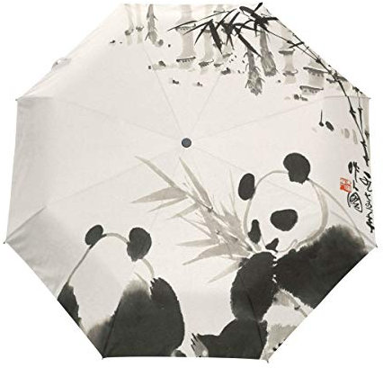 Chinesischer Panda Regenschirm Auf-Zu Automatik UV-Schutz Taschenschirm Winddichter Umbrella Klein Leicht Schirm Kompakt Schirme für Jungen Mädchen Reise Strand Frauen