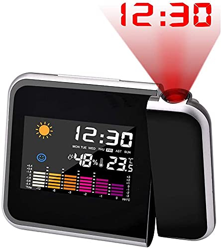 Despertador de proyección, Techo Despertador, Despertador, Digital, Despertador, proyección, Despertador Digital, LED, con estación horaria, LCD, Temperatura y Fecha, Carga USB 12 y 24 Horas para