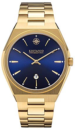 Kistanio Milano Herrenuhr mit Edelstahlarmband 10ATM Saphirglas Vergoldet Blau GO-BL-S