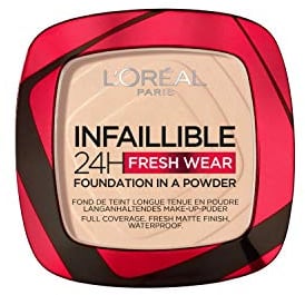 L'Oréal Paris Infallible 24H Fresh Wear Foundation in a Powder, Full-coverage, Longwear, Weightless Smooth Finish, Water-proof and Transfer-proof, 20 Ivory