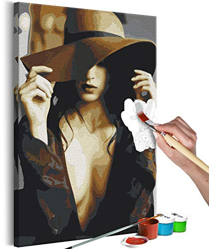 murando - Malen nach Zahlen Frau mit Hut Körper Porträt 40x50 cm Malset mit Holzrahmen auf Leinwand für Erwachsene Kinder Gemälde Handgemalt Kit DIY Geschenk Dekoration
