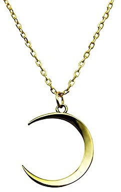 BlackAmazement 316L Edelstahl Halskette mit Anhänger Sichel Mond Horn Crescent Halbmond Gold Silber Damen Herren