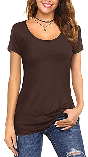 Florboom Ladies Tops Cotton Crew Neck Tee Shirts Summer Short Sleeve T-Shirt Brown Size 12 14