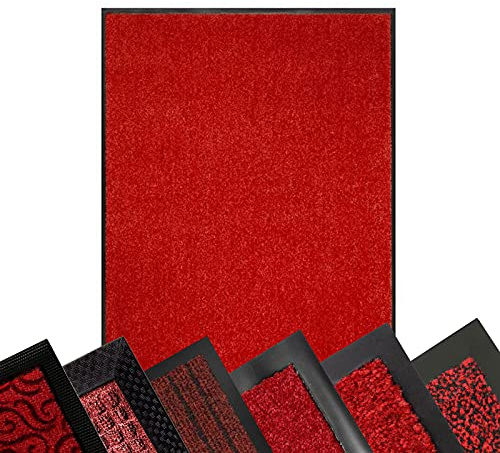 Floordirekt Schmutzfangmatte ROT - XXL Teppich für Flur Eingang Eingangsbereich innen & außen - Türmatte Sauberlaufmatte Fußabtreter Fussmatte - rutschfest & pflegeleicht (90 x 150 cm, Monochrom)