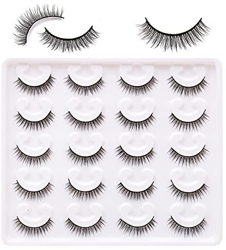 Lot de 10 paires de cils courts à l'aspect naturel 3D - Réutilisables - Faux vison - 100% faits à la main