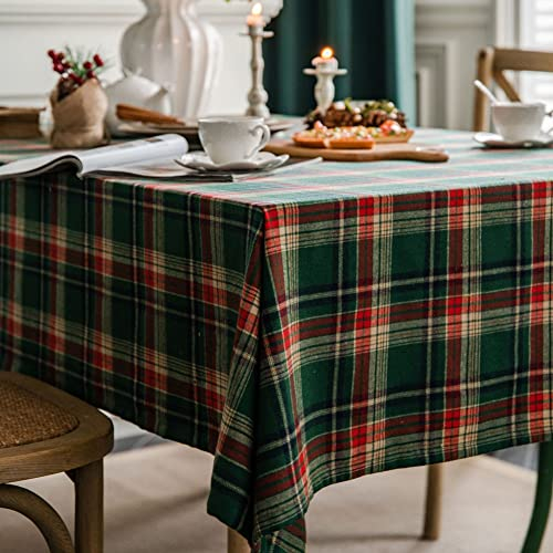 Weihnachtstischdecke 140 x 300 cm Grün Plaid Weihnachten Rechteckige Tischdecken Waschbar Xmas Party Tischdecke für Zuhause Küche Esszimmer Dekoration