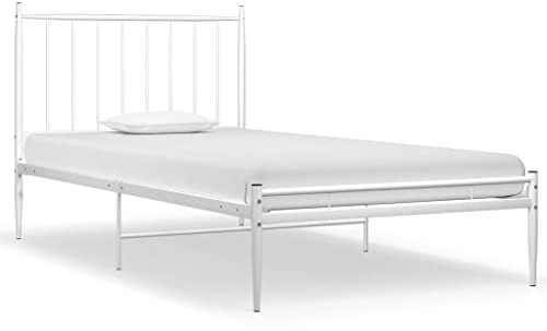 vidaXL Bett mit Lattenrost Metallbett Einzelbett Bettgestell Schlafzimmerbett Bettrahmen Ehebett Schlafzimmermöbel Weiß Metall 100x200cm