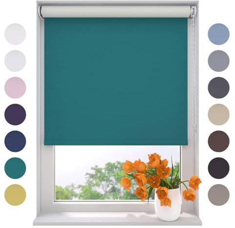 Radeco® Verdunkelungsrollo 100 x 190 cm Petrol, Größen von 40 bis 240 Breite, ohne Bohren möglich, Rollo wandmontage, Rollo 100 cm breit, Fenster rollos für innen, rollos für Fenster