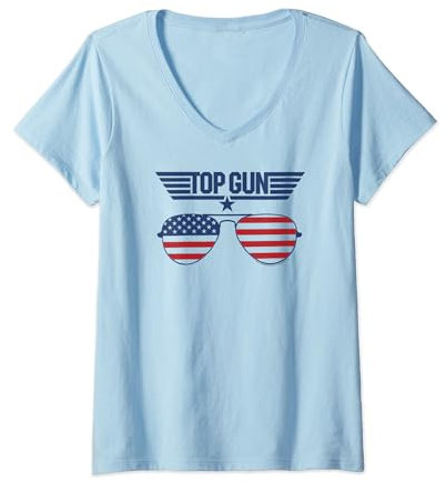 Damen Top Gun Top-Brille mit amerikanischer Flagge T-Shirt mit V-Ausschnitt