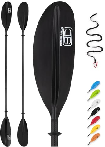 OCEANBROAD Adjustable Carbon Fiber Kayak Paddle 86in/220cm to 94in/240cm Kayaking Oar with Paddle Leash 1 Paddle, Black