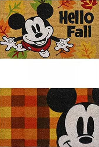 Gertmenian Mickey Mouse 46643 saisonaler Teppich, Kokosfaser, Fußmatte für den Eingangsbereich, Retro-Willkommensmatte, Disney-Heimdekoration, je 50,8 x 86,4 cm, Hello Fall Orange Rot Braun kariert