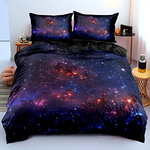 Luowei Bettwäsche 135x200 Schwarz Galaxie Nebel mit Reißverschluss 80x80 Kissenbezug, Kinder, Erwachsene, Mikrofaser