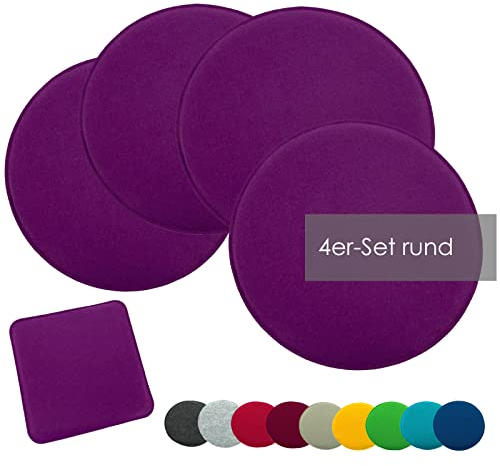 heimtexland ® 4er Pack Sitzkissen Filz Stuhlkissen Bodenkissen Polster Stuhlauflage Indoor Outdoor Kissen rund Typ631 Filzkissen lila 35x35 cm 4 Stück