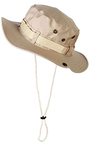 Chapeau boonie de style militaire avec bord de combat de l'armée de pêcheur et safari – Chapeaux de festival en plein air, beige, Taille unique