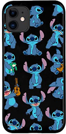 Official Lilo & Stitch Pattern for iPhone 12-12 Pro Case Black Silicone to Protect Your Mobile. Choose the Case Type You Like Best with Official Disney License