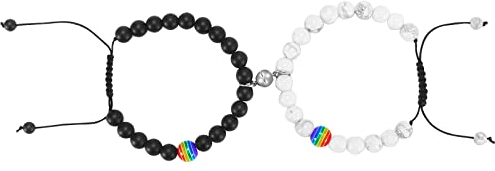 Cupimatch Armband Set LGBT Pride Armbänder Lederarmband Regenbogen Armband Natursteinen Armband Geflocht Leder Armreif für LGBT-Paraden Festivals Partys und Feiern
