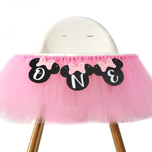 Mouse High Chair Banner - Mouse 1st/First Birthday Decorations, Mouse 1st/First High Chiar,1st Birthday Photo Prop,Pink 1st Birthday Party Decorations