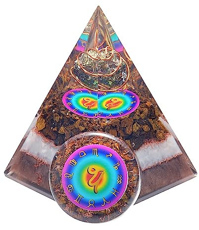 Horoskop Orgonpyramide & Palmstein Set, Heilkristall Steinbock Sternzeichen Geschenkset aus Pyrit & Bronzit für Schutz und Vitalität