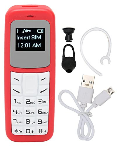 Mini Teléfono Móvil de 0,66 Pulgadas, Miniteléfono Bluetooth 2G con Gancho para la Oreja, Marcador de Auriculares Bluetooth Desbloqueado para Niños, Reproductor de Música MP3 (Rojo)