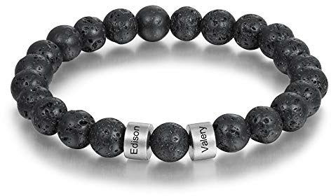kaululu Personalisiert Armbander mit 2 Namen Herren Männer Perlenarmband Stein Armband mit Einstellbar Geschenk für Vatertag Valentinstag Weihnachten