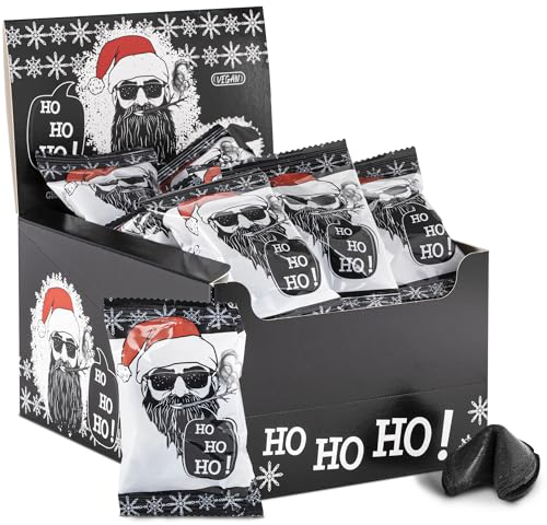 FOOD crew 30x Weihnachtsglückskekse Bad Santa – Glückskekse Weihnachten - Süßigkeiten Weihnachten - Gebäck Einzeln Verpackt mit deutschen Sprüchen - Vegan - Made in Germany