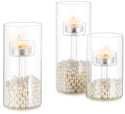Inweder Portavelas Huracán de Vidrio Juego de 3 Candelabro Transparente para Velas Votivas Porta Velas de Cristal Creativos para Decoración del Hogar Bodas Centro de Mesa Se Adapta a La TeaLight