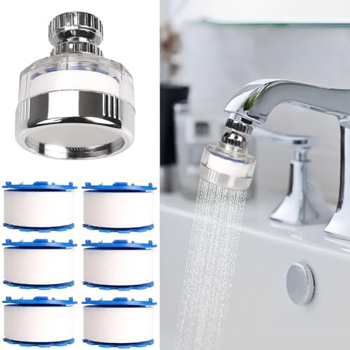 Dexspoeny Juego de 7 filtros de agua para fregadero con elementos de filtro, filtro universal para grifo de fregadero giratorio de 360°, filtro de grifo de fregadero elimina el flúor de agua dura,