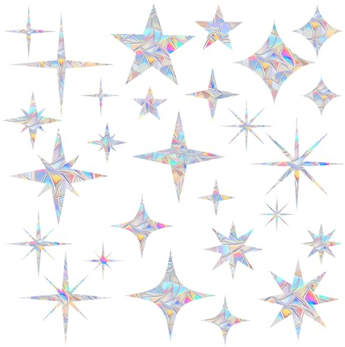 Stern-Fensteraufkleber, Anti-Kollisions-Fensteraufkleber, um Vögel vor Fensterkollisionen zu retten, nicht klebende Fensteraufkleber, Regenbogen-Aufkleber, 30 Stück