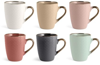 H&H Dots Set 6 Mug, Stoneware, Assortite, Senza Piattino, cc260