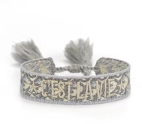 Generisch gewebtes Armband, Freundschaftsarmband, Webarmband, besticktes Armband (C'EST LA VIE grau)