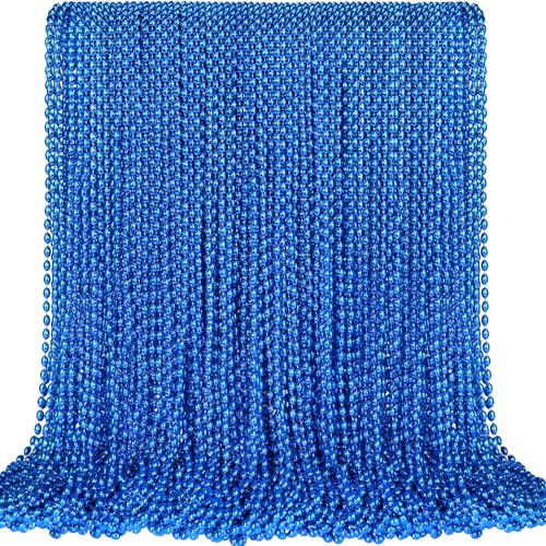 100 Stück blaue Perlenketten, Mardi Gras ovale Perlenketten, 77,5 cm, patriotische Perlenketten, Parade-Überwurf-Zubehör für Unabhängigkeitstag, Karneval, Chanukka, Geburtstag, Piraten-Thementeil