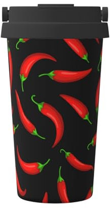 FUkker Isolierter Kaffeebecher, 500 ml, Reisebecher, isolierter Edelstahl-Kaffeebecher,Chili