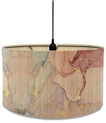 Fansu Pantalla de Lámpara de Mesa,Pantallas de Lámpara de Bambú,Cubierta de Lámpara de Tambor Estampado de Mármol Europeo,Cilíndrica Lámpara de Pie para Mesita de Noche (30x30x23cm,oro rosado)
